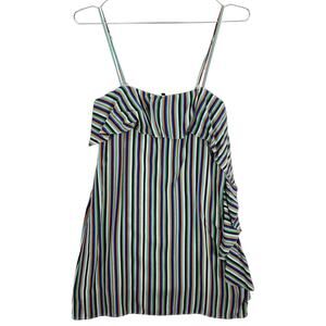 BNDI Dress Womens Small Multicolor Striped Ruffle Accent Spaghetti Strap Mini